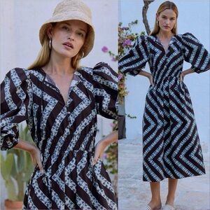 Hunter Bell NYC Clementine Midi Dress in Blue Tie Dye